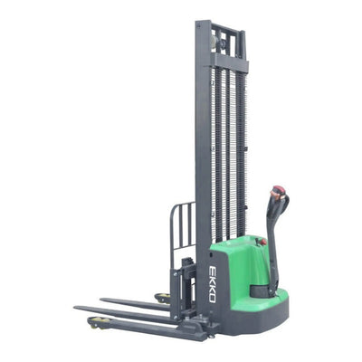 EKKO EB13ES-145Li Electric Walkie Stacker – 2,640 lb Capacity, 145" Lift, 95.7" Mast, Side Shift, Adjustable Forks, 24V Lithium Battery