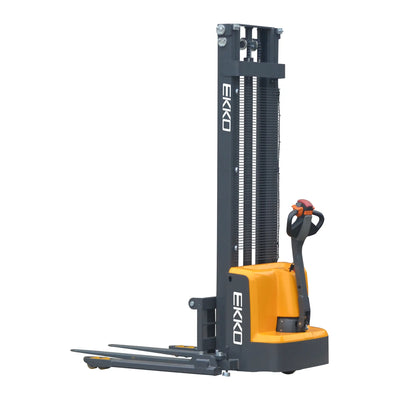 EKKO EB13E Electric Walkie Stacker – 2,800 lb Capacity, 119" Lift, 82" Mast, Adjustable Forks, 24V Maintenance Free Battery