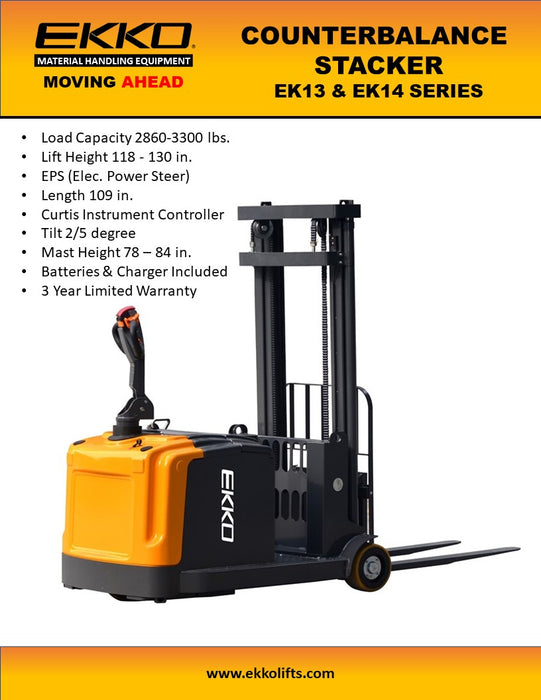 EKKO EK14-118/130 Counterbalanced Walkie Stacker 3300 lb - view 2