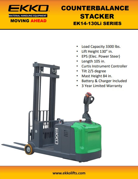 EKKO EK14S-130Li Lithium Counterbalanced Walkie Stacker SIDE-SHIFTING - view 3