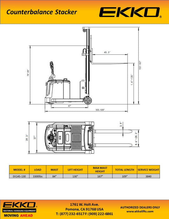 EKKO EK14S-130 Counterbalanced Walkie Stacker SIDE-SHIFTING - view 5