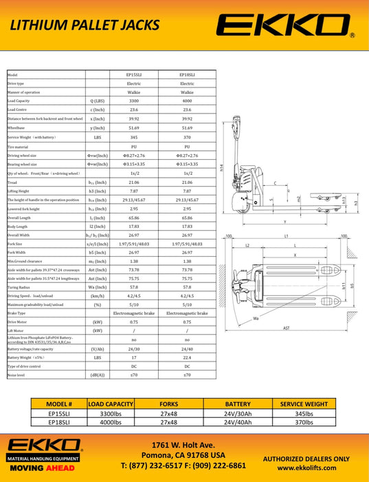 EKKO EP15SLi Semi-Electric Pallet Jack 3300 lb Capacity - view 5