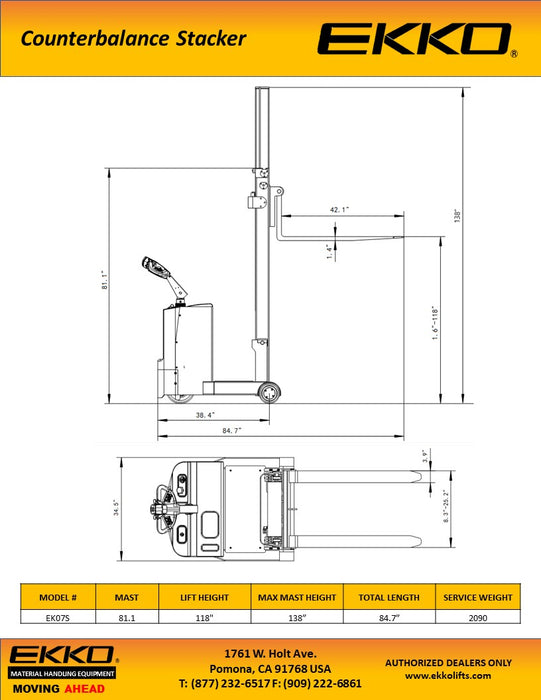 EKKO EK07S Counterbalance Walkie Stacker 1550lb - view 4