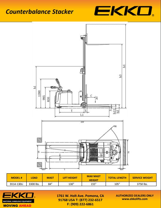 EKKO EK14S-130Li Lithium Counterbalanced Walkie Stacker SIDE-SHIFTING - view 5