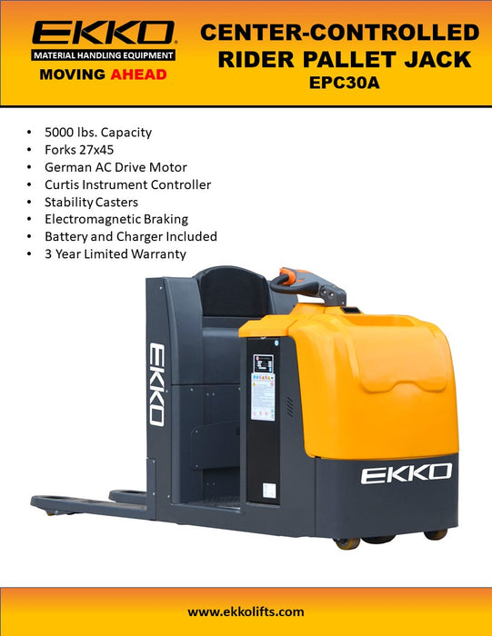 EKKO EPC30A Center-Controlled Rider Pallet Jack 5000lb Capacity - view 4