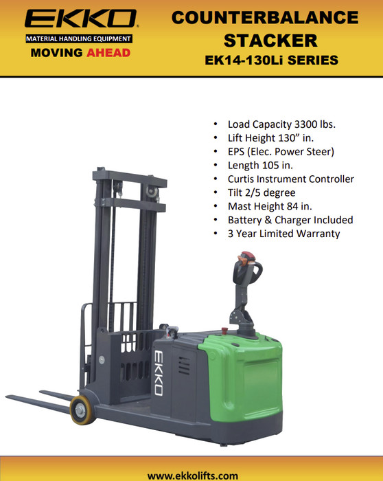 EKKO EK14-130Li Lithium Powered Counterbalanced Walkie Stacker - view 2