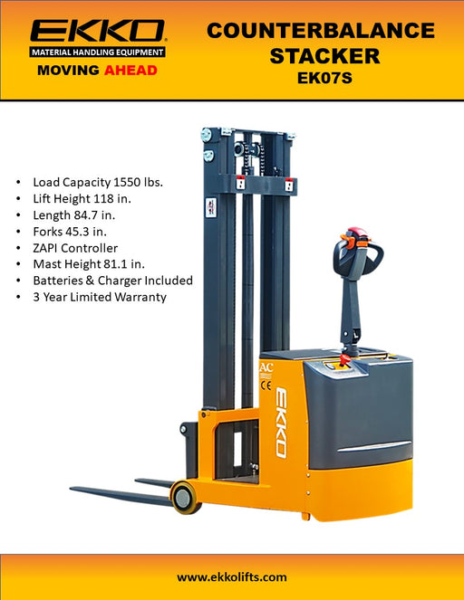 EKKO EK07S Counterbalance Walkie Stacker 1550lb - view 2