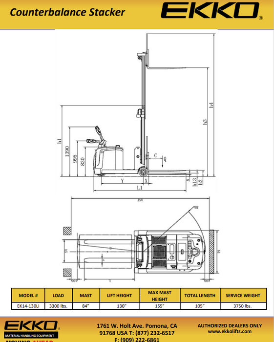 EKKO EK14-130Li Lithium Powered Counterbalanced Walkie Stacker - view 4