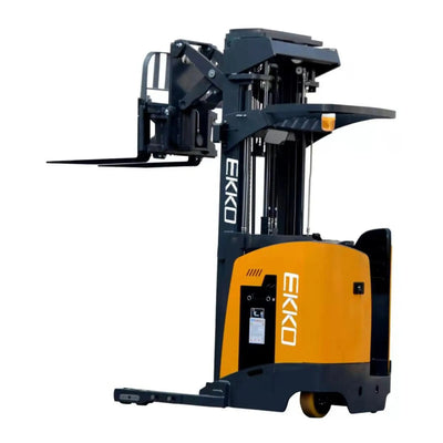 EKKO EK18RRL Reach Truck – 4,000 lb Capacity, 196" Lift, 22.44" Reach, Stand-Up Narrow Aisle, 48V/420Ah Battery