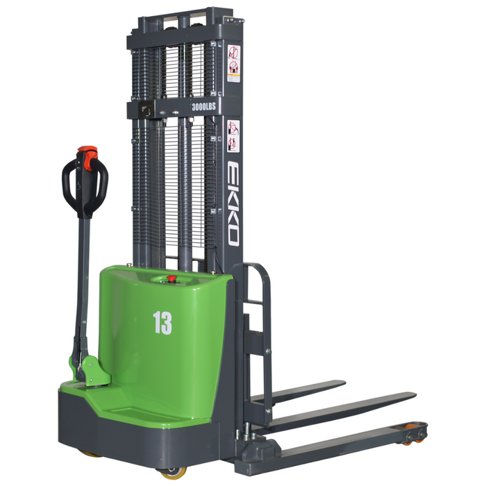 EKKO EB13C-98Li Electric Straddle Stacker – 2,800 lb Capacity, 98" Lift, 75" Mast, 24V Lithium Battery