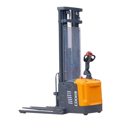 EKKO EB16EA Electric Walkie Stacker – 4,400 lb Capacity, 216" Lift, 76.25" Free Lift, Adjustable Forks & Legs, 24V Maintenance Free Battery