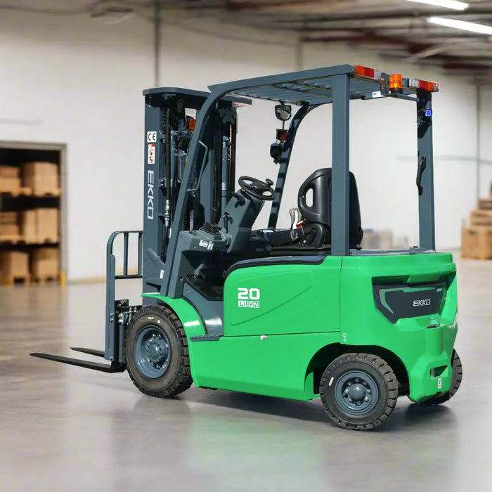Green forklift on a white background