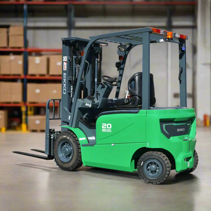 Green forklift on a white background