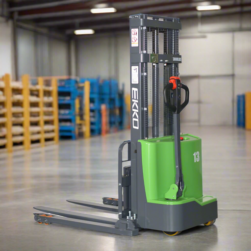 Green and gray forklift with 'Ekko' branding on a white background