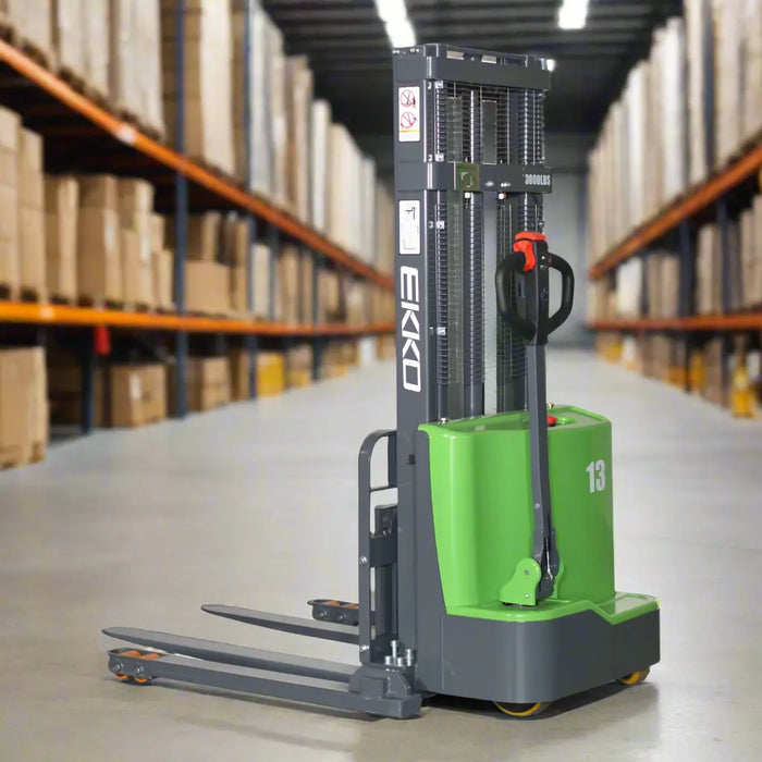 EKKO EB13C-118Li Electric Walkie Stacker – 2,800 lb Capacity, 118" Lift, 95" Mast, 24V Lithium Battery EKKO
