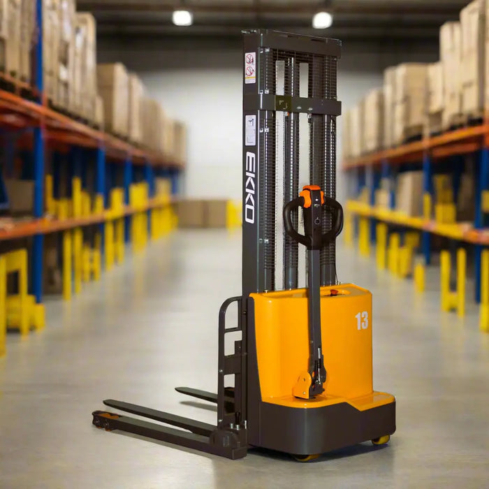 Yellow and black forklift with 'Ekko' branding on a white background