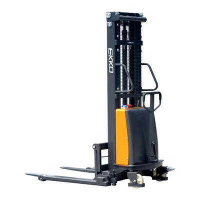 EKKO EA15B Semi-Electric Walkie Stacker – 3,300 lb Capacity, 119" Lift, Adjustable Forks & Legs, 12V Maintenance Free Battery