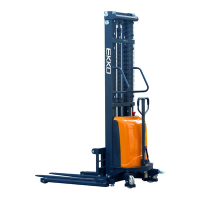 EKKO EA15D Semi-Electric Straddle Walkie Stacker – 3,300 lb Capacity, 138" Lift, 92" Mast, 12V Maintenance Free Battery