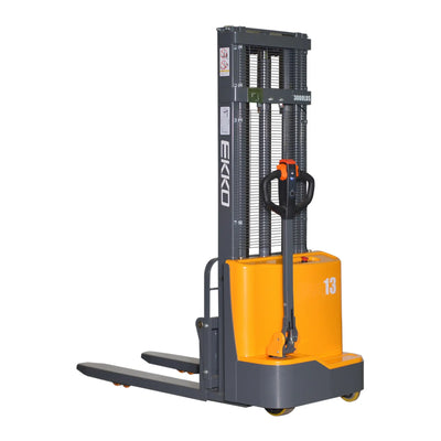 EKKO EB13CD Electric Fork-Over Walkie Stacker – 2,800 lb Capacity, 118" Lift, 82.3" Mast, Fixed Forks, 24V Maintenance Free Battery