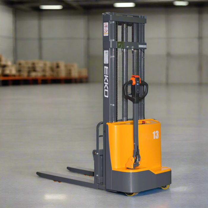 Yellow and black forklift with 'Ekko' branding on a white background