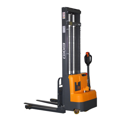 EKKO EB14C-138 Electric Walkie Stacker – 3,000 lb Capacity, 138" Lift, 94.2" Mast, Adjustable Forks, 24V Maintenance Free Battery