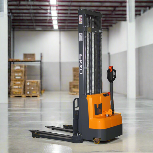 Orange and black forklift with 'Ekko' branding on a white background