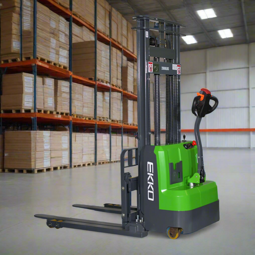 Green and black forklift with 'Ekko' branding on a white background