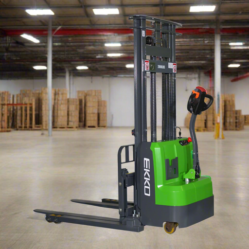 Green and black forklift with 'Ekko' branding on a white background