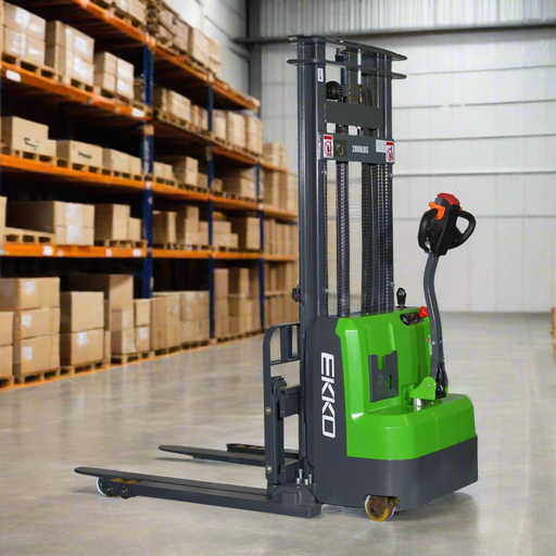 Green and black forklift with 'Ekko' branding on a white background