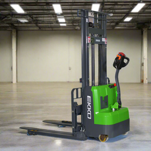 Green and black forklift with 'Ekko' branding on a white background