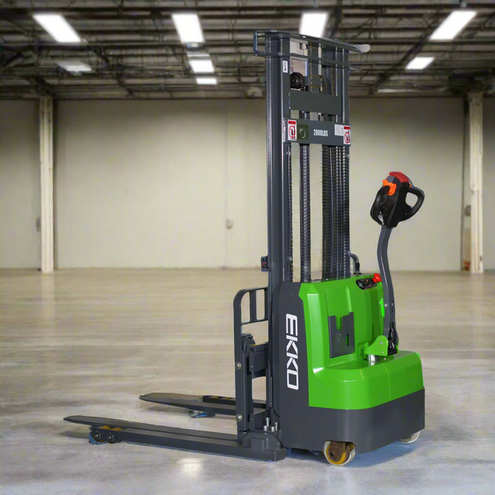 Green and black forklift with 'Ekko' branding on a white background