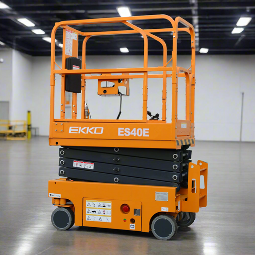 Orange EKKO ES40E scissor lift on a white background