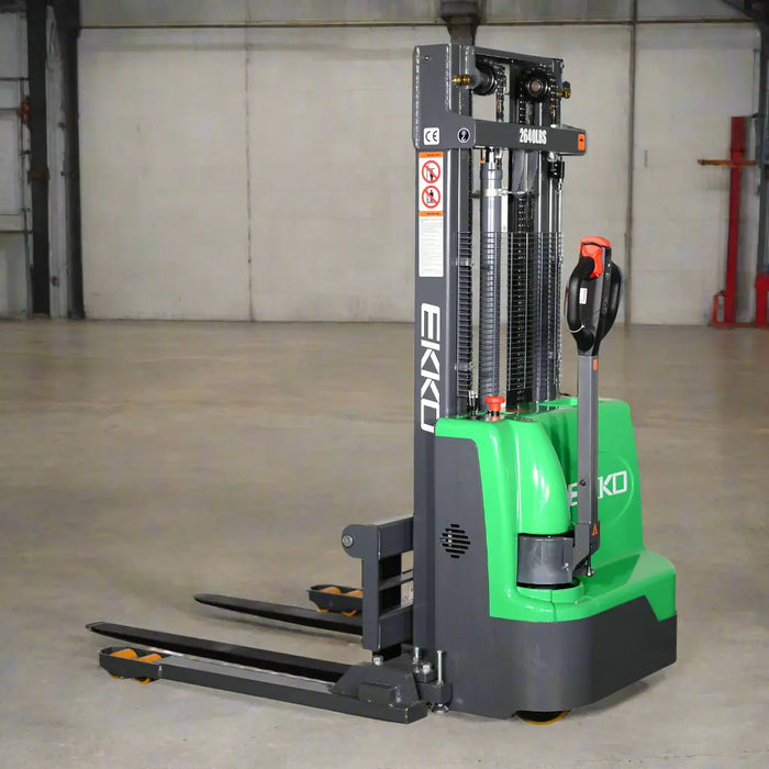 Green and black forklift with 'Ekko' branding on a white background