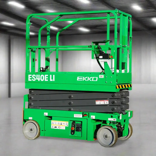 Green EKKO ES40E LI scissor lift on a white background