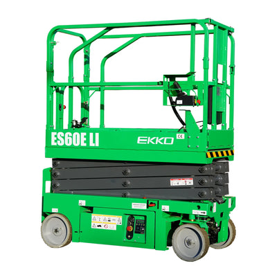 EKKO ES60E-Li Electric Scissor Lift – 500 lb Capacity, 25.5 ft Working Height, 25.6V Lithium-ion Battery
