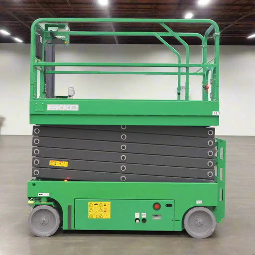 Green scissor lift on a white background