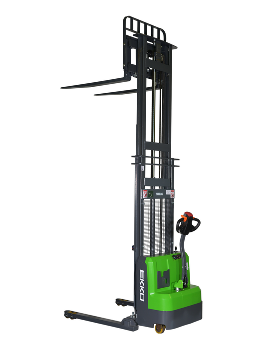 EKKO EB14CS-145Li Electric Walkie Stacker – 3,000 lb Capacity, 145" Lift, 95.5" Mast, Side Shift, Adjustable Forks, 24V Lithium Battery EKKO