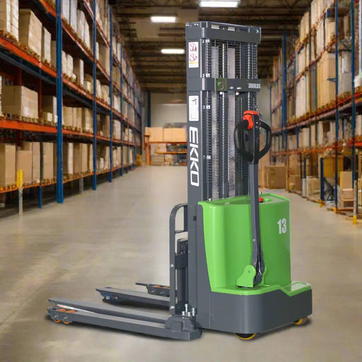 Green and gray forklift with 'Ekko' branding on a white background