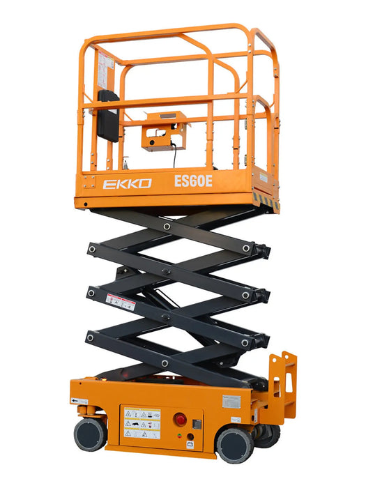 EKKO ES60E Electric Scissor Lift – 500 lb Capacity, 25.5 ft Working Height, 24V Battery 