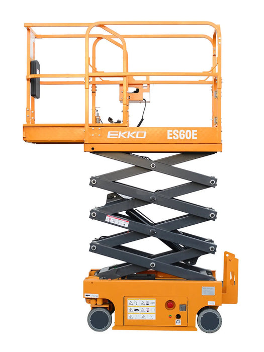EKKO ES60E Electric Scissor Lift – 500 lb Capacity, 25.5 ft Working Height, 24V Battery 