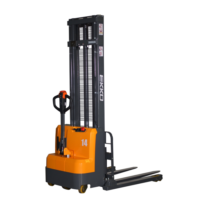 EKKO EB14C-145 Full Powered Straddle Stacker 3000 lb Capacity, 145" Height
