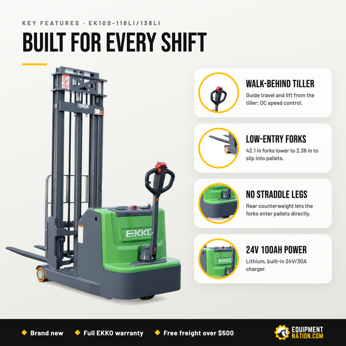 EKKO EK10S-118LI/138LI Counterbalanced Walkie Stacker 2200 lb