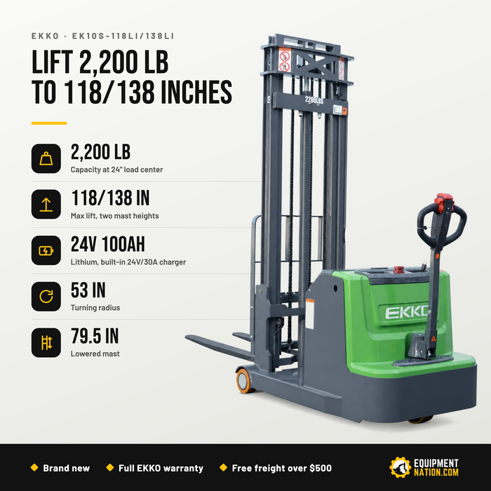 EKKO EK10S-118LI/138LI Counterbalanced Walkie Stacker 2200 lb