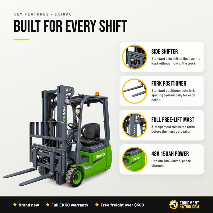 EKKO EK18AC Series 3-Wheel Lithium Forklift, 4,000 lb Capacity