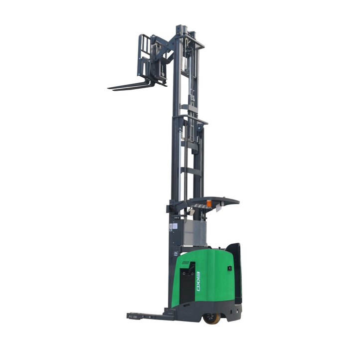 EKKO EK18RR-335Li Reach Truck – 4,000 lb Capacity, 335" Lift, Stand-Up Narrow Aisle, Lithium Battery